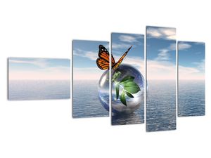 Abstraktní obraz - motýl na kouli